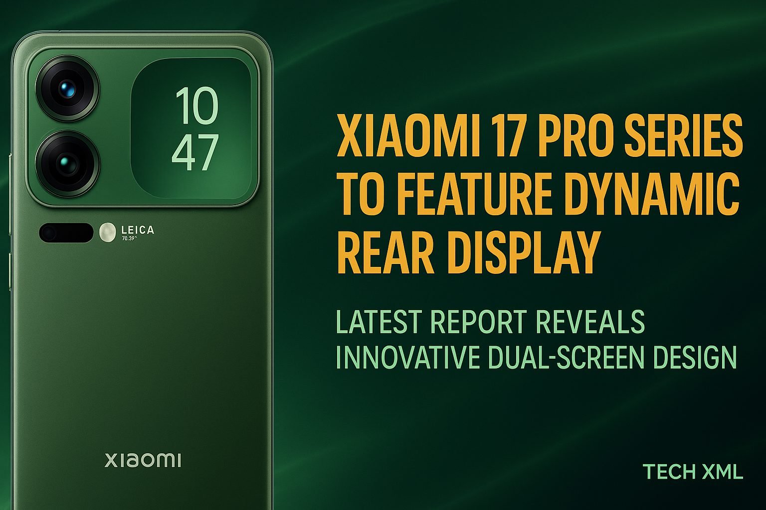 Xiaomi 17 Pro Series smartphone showcasing its rumored Dynamic Rear Display and sleek camera design