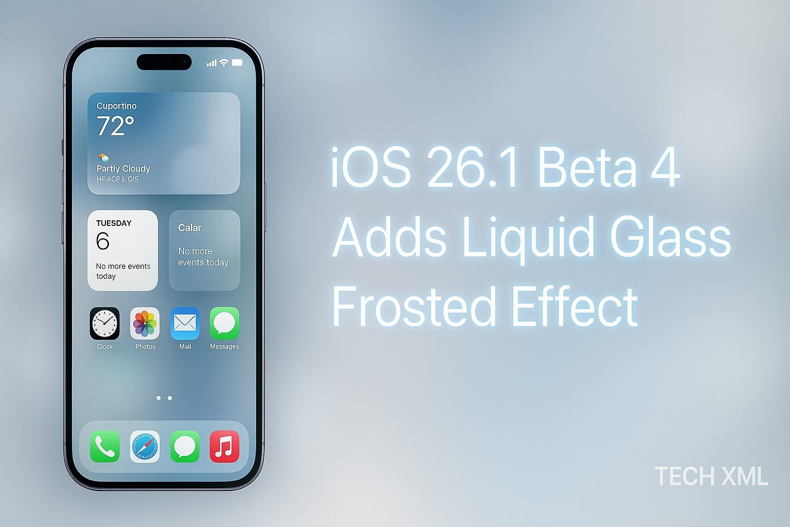 iPhone screen showing iOS 26.1 Beta 4 Liquid Glass Frosted Effect interface