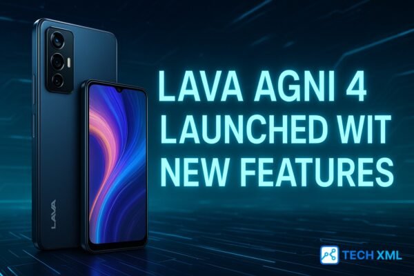 Modern banner showing Lava Agni 4 with upgraded display, sleek design, and feature highlights that reflect the new launch focus for tech readers.