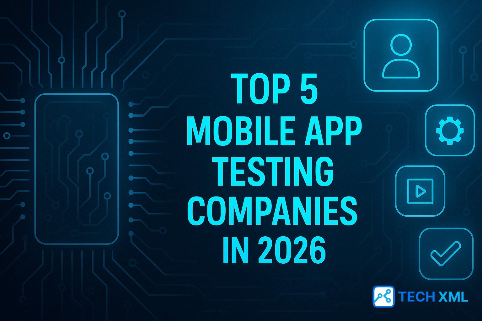 High quality banner showcasing top mobile app testing companies in 2026 with modern devices and clean testing workflow visuals