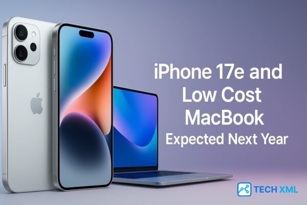 Upcoming Apple lineup featuring iPhone 17e and Low Cost MacBook with a clean tech focused background that matches the blog topic.