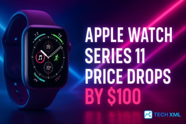 Apple Watch Series 11 product shot with clear $100 price tag showing a holiday discount and shopping-ready presentation.