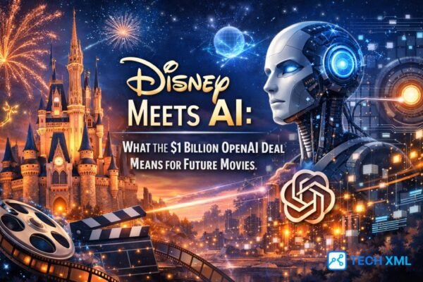Disney OpenAI deal visual showing AI driven filmmaking concepts blending animation, storytelling, and future movie technology shifts