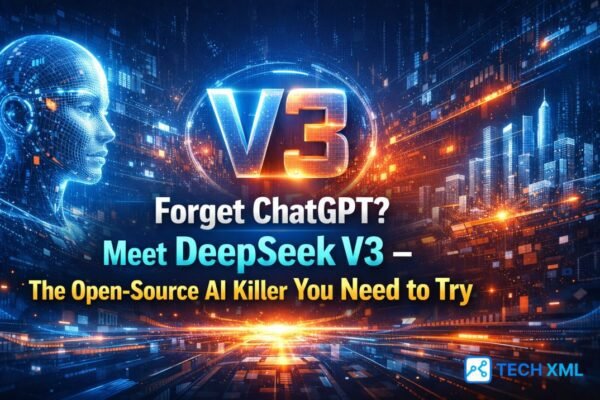 DeepSeek V3 open source AI model interface showcasing advanced reasoning, coding support, and developer focused performance clarity