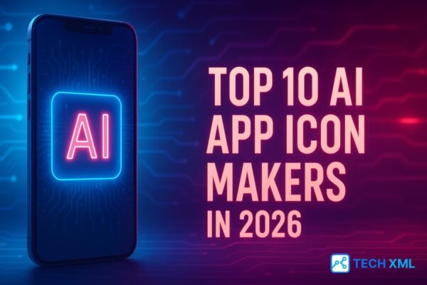 A modern phone screen showing outputs from AI app icon makers 2026 with bright clean visuals for designers who want fast results.