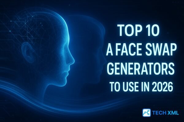 A clean face swap interface displayed on a smartphone with high quality AI generated before and after previews for creators.