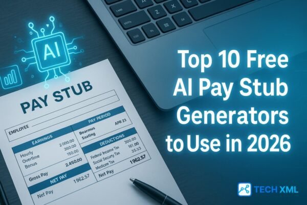Digital pay stub design on a clear screen with salary fields, totals, and a neat layout for modern income documentation.
