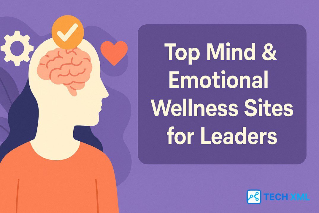 Banner showing Top Mind and Emotional Wellness Sites for Leaders theme with calm colors for leadership wellbeing
