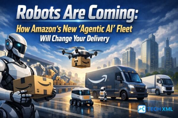 Agentic AI delivery robots used by Amazon to automate packages, improve delivery speed, and manage smart logistics operations