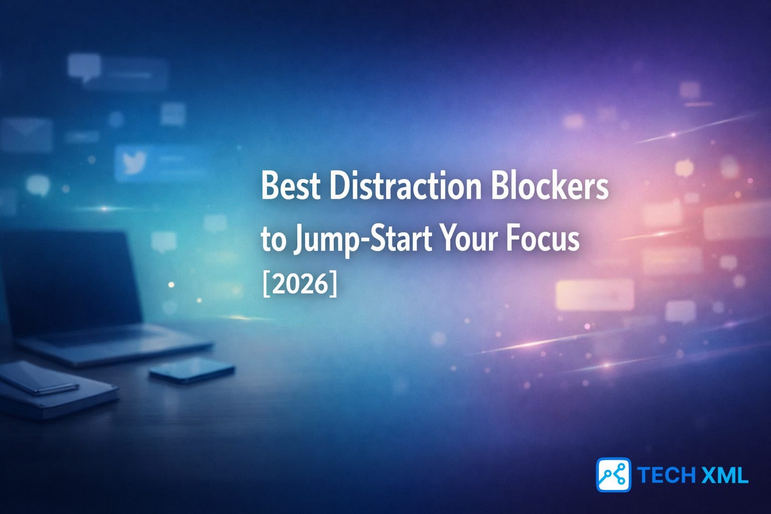 Best Distraction Blockers visual showing focused workspace with blocked notifications and clean digital environment for productivity in 2026.