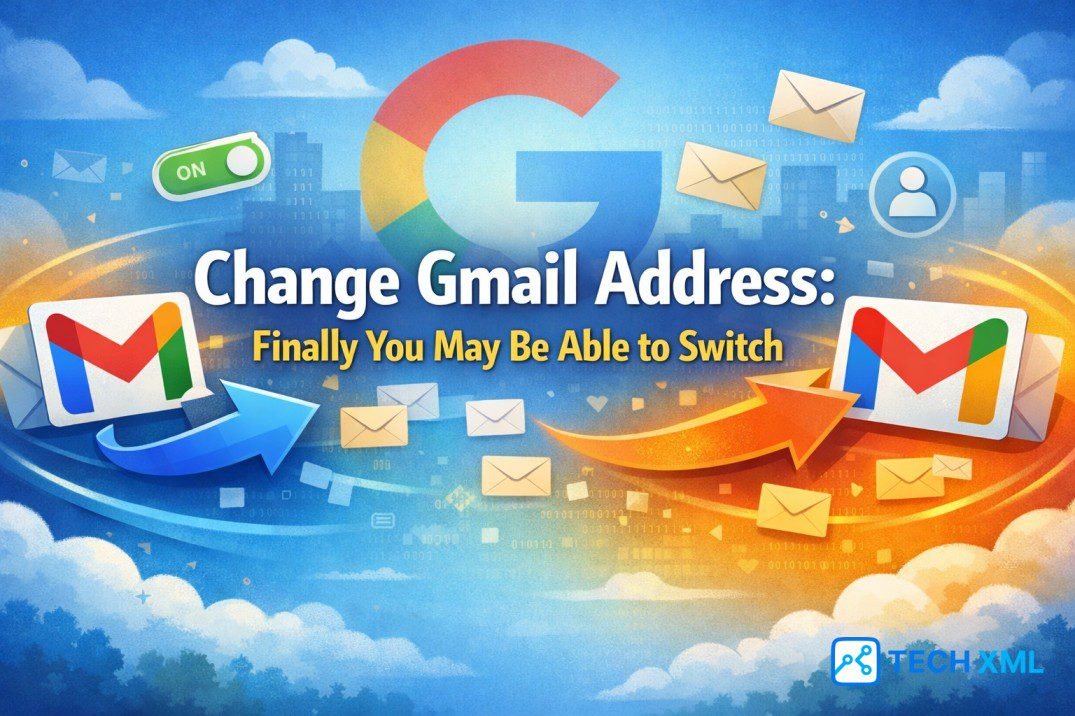 Change Gmail Address explained visually, showing Gmail identity update options, limits, and user clarity around email changes in 2026.