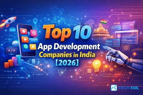 Editorial view of Top 10 App Development Companies in India 2026, showing modern tech teams, mobile products, and growth focused delivery.