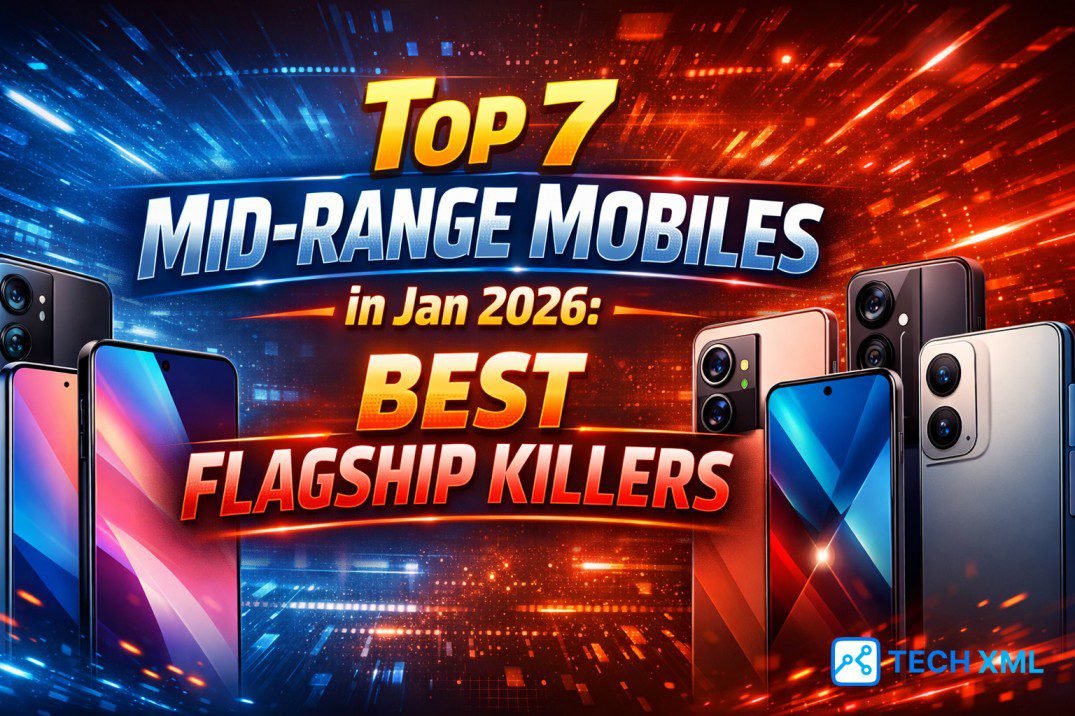 Top 7 Mid-Range Mobiles in Jan 2026 showcasing flagship killer smartphones with balanced performance, reliable cameras, and clean software experience.