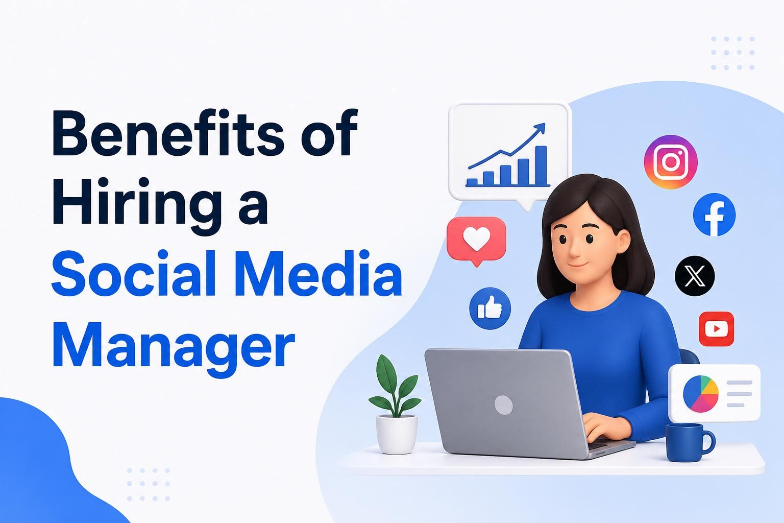 Professional social media manager planning content strategy on laptop to improve brand engagement and online presence