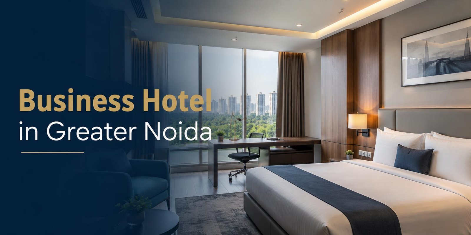 Modern business hotel room in Greater Noida with workspace and premium interiors